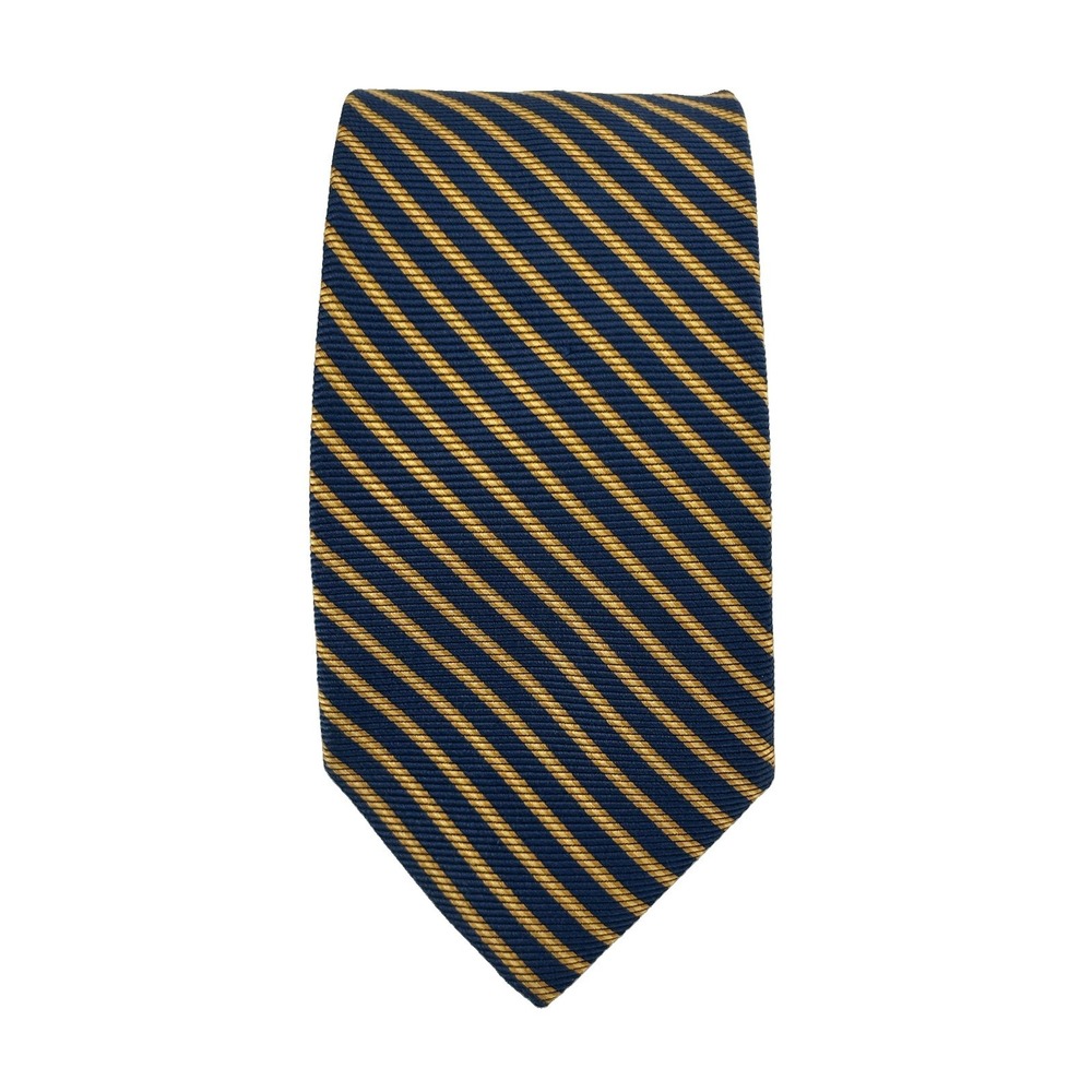 Vintage Brooks Brothers Makers XL 100% Silk Jacquard Mens Tie, Navy/Gold Stripes